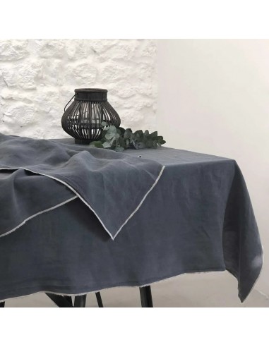 Nappe ou rideau en lin lavé gris anthracite surjet sable Oslo Passage Vernet - 170x250cm Par le système avancé 