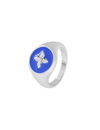 Bague Chevalière Croisette en argent  laqué bleu K. Cabirol en ligne des produits 